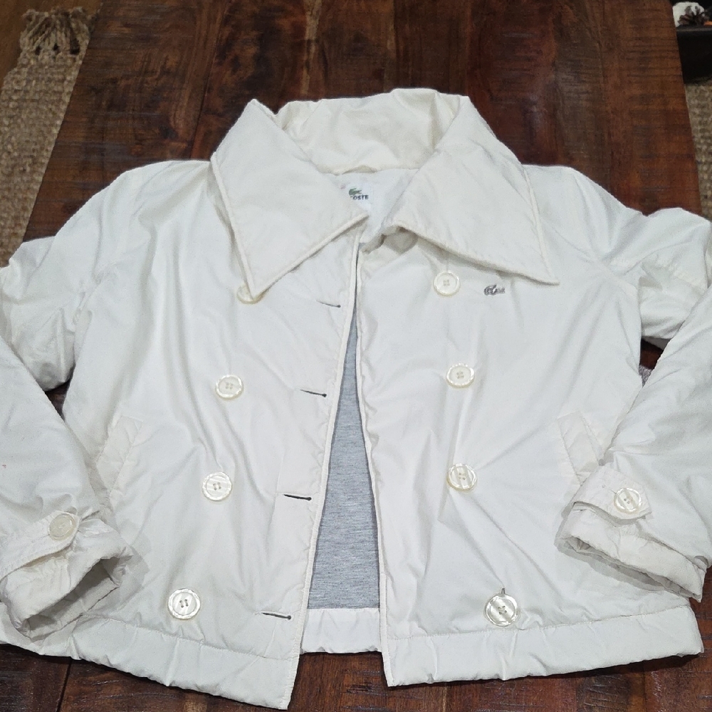 Lacoste Lightweight Down Cream Pea Coat for Women
